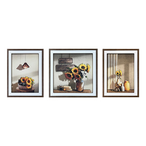 Mesa de comedor de lujo con luz de gama alta, arte de pared 3D hecho a mano, pintura de girasol para hotel, hogar, restaurante, decoración de pared de fondo - Product Image 3