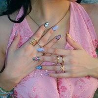 Offre Spéciale – Faux Ongles Y2K en Acrylique, Longueur Moyenne, Forme Amande, à Presser, avec Nœuds, Rayures et Étoiles aux Couleurs Contrastées Macaron et Strass Colorés – Vente en Gros