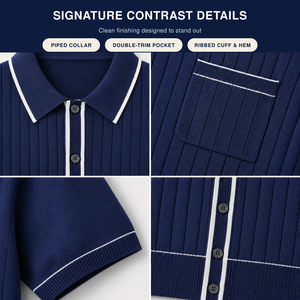 Chemise en tricot de soie glacée 100 % viscose pour homme, col cubain, boutonnage intégral, manches courtes, cardigan en tricot avec poche poitrine - Product Image 4