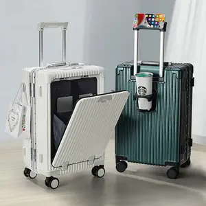 Bagagem Suitcase Piece Set Carry On PC Spinner Trolley com bolso compartimento Weekend Bag (branco, 20in(carry on)