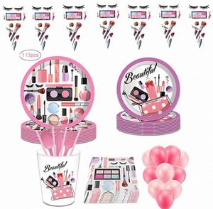 Hot Sell Girl Makeup Spa-themed Beauty Eyelash Salon Design Party Supplies <b>Tablecloth</b> Tableware Birthday Decoration Set - Product Image 1