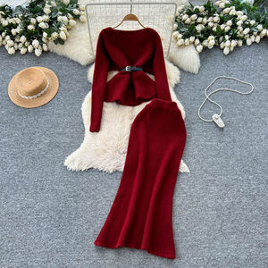 Herbstliches Freizeit-2-Teiler-Set für Damen: Tunika-Bandagenoberteil und Strickrock-Anzug – Großhandel - Product Image 1