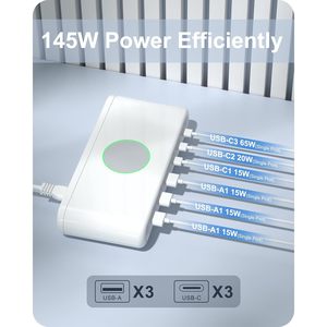 Chargeur de bureau 6 en 1 120W PD avec 3 ports USB-A et 3 ports USB-C, station de charge écologique pour iPad, MacBook, ordinateur portable - Product Image 3