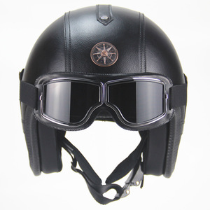 Cascos de Motocicleta de Cara Abierta de Fábrica al por Mayor ABS Personalidad Retro Estilo Harley <span class=keywords><strong>3</strong></span>/<span class=keywords><strong>4</strong></span> Medio <span class=keywords><strong>Casco</strong></span> de Cuero Cascos Para Moto - Product Image 1