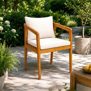 Modern Scandinavian Wood Dining Chair with Cotton <b>Cushion</b> Upholstered Armrest for Apartment and Outdoor Use - Product Image 1