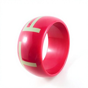 A to Z Letters <b>Red</b> Round Resin Bangles Jewelry Alphabet Pattern Unique Artistic Fashion Handmade Jewelry Gifts Home Decoration - Product Image 3