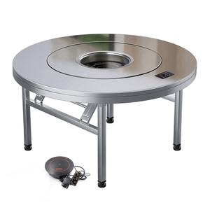 Meja Makan Bulat Lipat dari Baja Tahan Karat dengan Kompor Induksi Terintegrasi & 360 °   Meja Putar untuk Penggunaan di Rumah & Restoran - Product Image 6