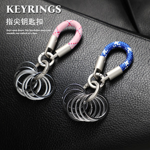 Porte-clés mousqueton en cuir PU coloré personnalisé, petit, en métal, avec plusieurs anneaux et boucle à ressort - Product Image 3