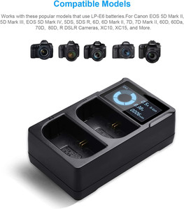 Chargeur de batterie LCD LP-E6 LP-E6N à double fente pour <span class=keywords><strong>Canon</strong></span> <span class=keywords><strong>EOS</strong></span> 5D Mark II III et IV, 70D, 5Ds, 6D, 5DsR, 80D, 7D et 7D Mark II, <span class=keywords><strong>EOS</strong></span> - Product Image 2
