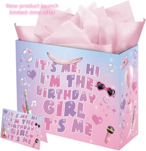 Bolsa de Regalo de Cumpleaños Rosa Clásica Ecológica JOYWOOD con Tarjeta de Felicitación con Impresión Digital y Papel de Seda para Niñas - Product Image 1