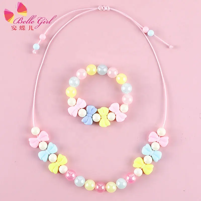 BELLEWORLD Europe and America style new hot kids bead letter necklace candy color beads bowknot sets jewelry for kid