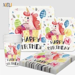 Xieli Vietnam <span class=keywords><strong>Platos</strong></span> <span class=keywords><strong>Y</strong></span> Servilletas <span class=keywords><strong>De</strong></span> Unicornio, <span class=keywords><strong>Vasos</strong></span>, Suministros Para Fiestas, <span class=keywords><strong>Vajilla</strong></span> Para Fiesta <span class=keywords><strong>De</strong></span> Feliz Cumpleaños - Product Image 1