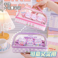 Nouvelle trousse transparente pour étudiants, motif dessin animé, grande capacité, pour filles, rangement de papeterie, trousse à maquillage