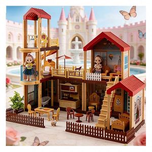 ชุดบ้านจิ๋วพลาสติก DIY พร้อมเฟอร์นิเจอร์และอุปกรณ์เสริม ของเล่นสร้างฉากสร้างสรรค์ ของขวัญสำหรับเด็ก - Product Image 1