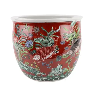 Pot de fleur en céramique Antique de la dynastie Qing Famille Rose motif de poisson grands jardinières extérieures en céramique rouge décors pour la maison vases en céramique