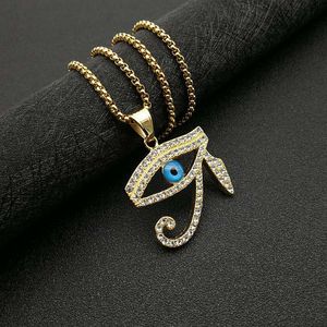 Yunnique <b>Horus</b> <b>Eye</b> Pendant <b>Necklace</b> Gold Plated Stainless Steel Rhinestone Pave Setting Unisex Fashion Jewelry - Product Image 2