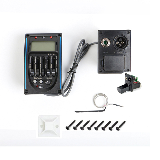 Wholesale 5-Band LCD Preamp EQ LC-5 Equalizer Tuner Piezo Pickup for Acoustic Guitars ,wooden Bass ,classic Guitar