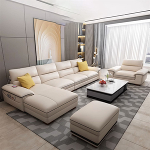 Moderno lujo nórdico sala de estar muebles de madera maciza en forma de L de cuero sofá seccional conjunto - Product Image 2