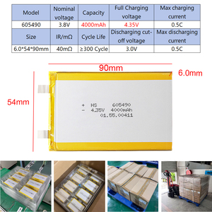 厂家直销 605490 3.8V 4000mAh 锂聚合物电池 OEM 523450 3.7v 800mah 锂离子锂聚合物电池 40ah 适用于无人机笔记本电脑 - Product Image 2