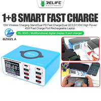 Chargeur multifonctionnel à affichage numérique RELIFE RL-304S 1+8 à 8 ports pour IP/HW/VI/OP/MI/MZ/SAM et autres marques de téléphones mobiles