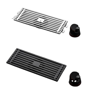 Siphon de sol rectangulaire moderne finition mate, installation facile, pour salle de bain et douche, design noir et acier inoxydable - Product Image 1