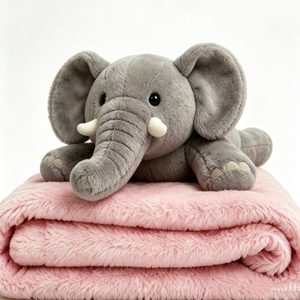 Customized Cute back-facing grey elephant plush stuffed animal with soft <b>pink</b> fuzzy blanket 2-in-1 multifunction pillow - Product Image 3