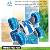 YT Dual Motors Six Roues Étanche RC Stunt Cars Double Face Télécommande Jouet avec Flips à 360 Degrés et Câble USB Rotatif
