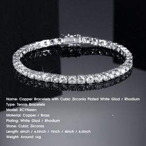 Rhodium Plated <b>Copper</b>/Brass 6inch-8.5inch Tennis <b>Bracelets</b> 2mm Cubic Zirconia Fashionable Unisex Classic 6.5inch-8inch Variants - Product Image 3