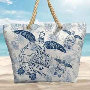 Toile De Jouy World Full of Grandmas-Bolso de mano Vintage <span class=keywords><strong>personalizado</strong></span> Turtle Beach para ella, <span class=keywords><strong>regalo</strong></span> <span class=keywords><strong>personalizado</strong></span> para <span class=keywords><strong>abuela</strong></span> - Product Image 5