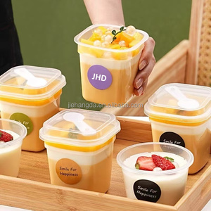 Boîte en plastique PP transparente jetable avec couvercle et cuillère 6oz 4oz 9oz Coupe à dessert ronde carrée pour pudding gelée <span class=keywords><strong>yaourt</strong></span> gâteau - Product Image 6
