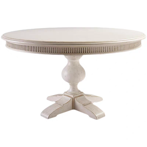 <span class=keywords><strong>Tavolo</strong></span> da Pranzo Rotondo in <span class=keywords><strong>Legno</strong></span> Massello Stile Country Americano, Finitura Bianca Anticata, Vendita Diretta dalla Fabbrica - Product Image 5
