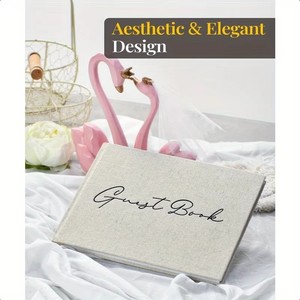 Libro degli Ospiti Personalizzato con Copertina <span class=keywords><strong>in</strong></span> Lino, Libro degli Ospiti con Copertina Rigida e Tasche per Foto per Ricevimenti di Nozze ed Eventi - Product Image 1