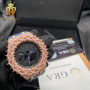 Rose Gold Plated throny vvs moissanite kim cương xem trường hợp ga2100 xem bezel ban nhạc khóa GRA giấy chứng nhận - Product Image 1