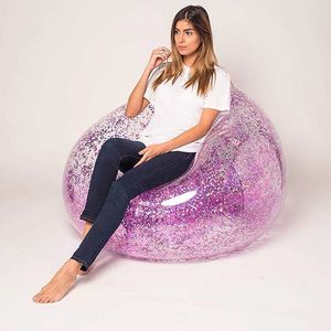 <b>Inflatable</b> Bean Bag <b>Sofa</b> 110x80 Cm Transparent Purple Glitter Soft Seat For Indoor Outdoor Use Adult Modern Design - Product Image 1