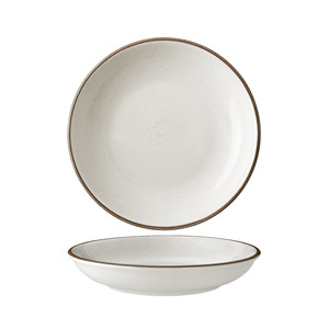 Assiette creuse artisanale beige Ø 25,4 cm décorée à la main Corona - Product Image 1