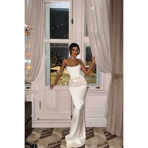 White Velora Satin ODM Evening <b>Dress</b> Simple A-Line Style with Empire Waistline XS-XL Sizes Floor-Length Polyester <b>Prom</b> <b>Dresses</b> - Product Image 2