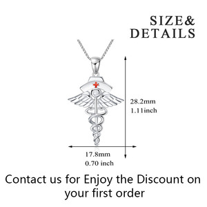 Đồ Trang Sức Mỹ 925 Sterling <span class=keywords><strong>Silver</strong></span> Caduceus Thiên Thần Điều Dưỡng Theo Chủ Đề Mặt Dây Chuyền Vòng Cổ - Product Image 2
