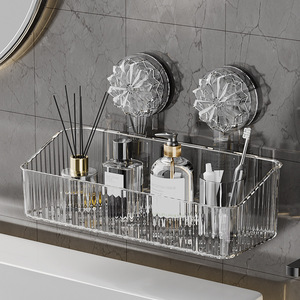 Suction Cup Wall Mounted Storage <b>Shelf</b> Rectangular Transparent <b>White</b> And Black Durable Bathroom Vanity Organizer - Product Image 1