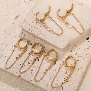 Pendientes colgantes chapados en oro con forma de luna, colgante de cadena de circón, diseño geométrico irregular para mujer, joyería de moda EH971 - Product Image 2