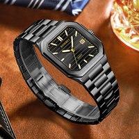 Montre carrée LIGE BW8830 avec logo personnalisé, acier inoxydable noir, cadran de 38 mm, pour homme, calendrier, aiguilles lumineuses, étanche, avec boîte