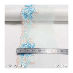 Elegant Fresh 25CM Soft Light Green Nylon Tulle Vivid Colorful Flower 3D Embroidery Lace Trim Fabric For Women Dress Suit
