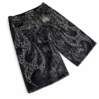 Shorts en jean délavé pour homme DDiZNEW, style streetwear ample, imprimé graphique dragon, ourlet brut, cinq poches, logo personnalisé OEM ODM, été