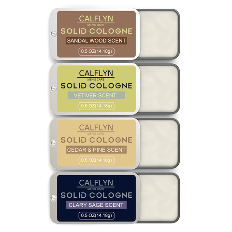 Men's Solid Cologne  (Sandalwood, Vetiver, Cedar & Pine, Clary Sage) - Portable Natural Fragrance Balm for Men, Long-Lasting