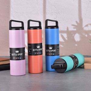 500ml 304 Stainless Steel Vacuum Insulated Water Bottle, Portable Outdoor Sports Bottle with Handle Lid, Stylish Straight Cup - Product Image 3