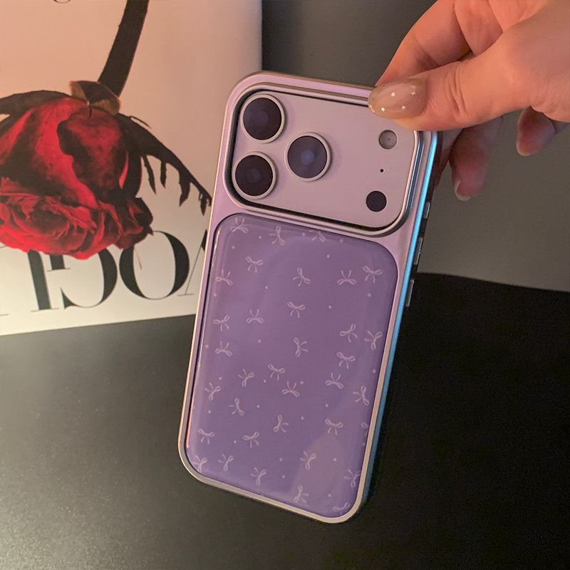 Electroplated Silver Hydrogel Case [Purple Polka Dot Bow]