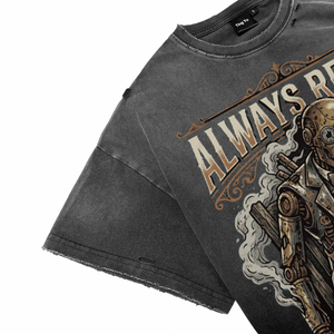 T-shirts respirants pour hommes avec motif robot steampunk, effet délavé vintage, en coton vieilli, coupe oversize, OEM ODM disponibles - Product Image 3