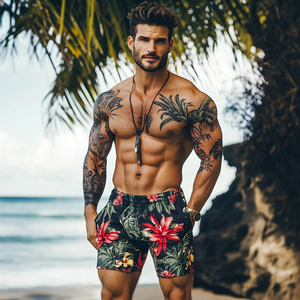 Short hawaïen pour homme <span class=keywords><strong>Maillot</strong></span> de bain de maternité personnalisé imperméable imprimé en poly pêche respirant et grande taille avec motif solide - Product Image 4