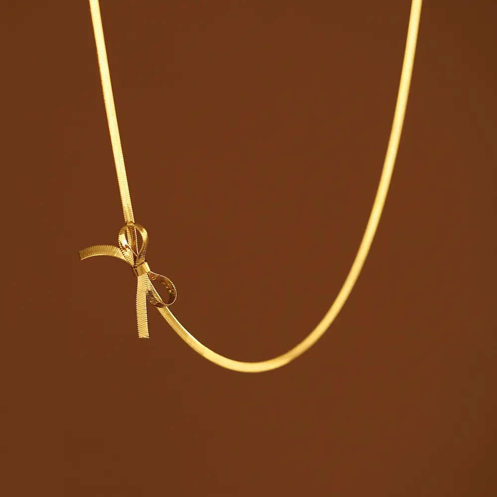 Nieuwe Trendy 18K Echt Vergulde Strik Slangenketting Ketting Strik Choker Ketting Rvs Stalen Sieraden