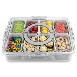 8 Compartments Clear Divided Serving Tray with <b>Lid</b> and Handle Portable Snack Box <b>Containers</b> Veggie Tray Candy Organizer - Product Image 4