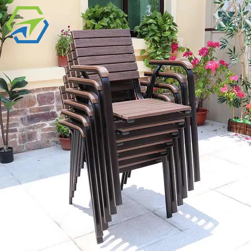 Outdoor Cheap Modern Metal Steel Iron Sling Plastic Wood Stackable Stacking Arm Terrace Bistro Patio Chairs Garden Chair Outdoor